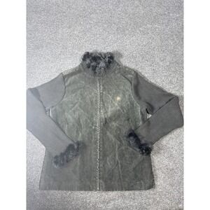 Y2K Real Fur Collar Escapade Jacket Womens Large Black Suede
